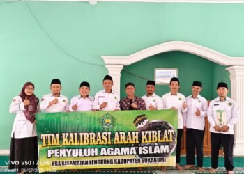 KUA Lengkong Laksanakan Kalibrasi Arah Kiblat di Masjid Jami An-Nur Tegallega