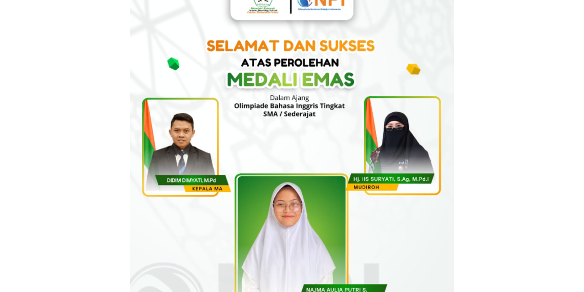 Membanggakan, Siswi MA Alwasilah Lilhasanah Sukabumi Raih Medali Emas Olimpiade Bahasa Inggris Tingkat Nasional